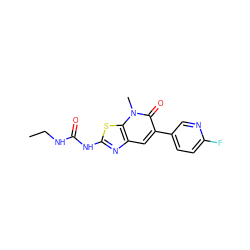 CCNC(=O)Nc1nc2cc(-c3ccc(F)nc3)c(=O)n(C)c2s1 ZINC000103264855