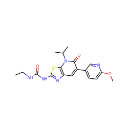 CCNC(=O)Nc1nc2cc(-c3ccc(OC)nc3)c(=O)n(C(C)C)c2s1 ZINC000103263657