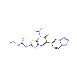 CCNC(=O)Nc1nc2cc(-c3ccc4cnnn4c3)c(=O)n(C(C)C)c2s1 ZINC000103263640