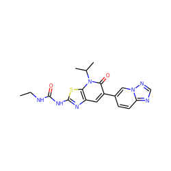 CCNC(=O)Nc1nc2cc(-c3ccc4ncnn4c3)c(=O)n(C(C)C)c2s1 ZINC000103263634