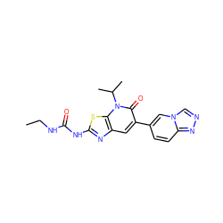 CCNC(=O)Nc1nc2cc(-c3ccc4nncn4c3)c(=O)n(C(C)C)c2s1 ZINC000103263643