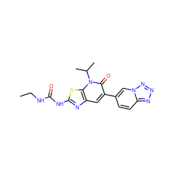 CCNC(=O)Nc1nc2cc(-c3ccc4nnnn4c3)c(=O)n(C(C)C)c2s1 ZINC000103263636