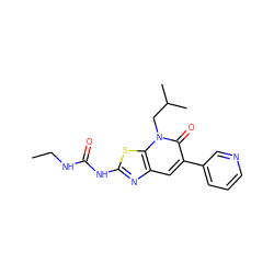 CCNC(=O)Nc1nc2cc(-c3cccnc3)c(=O)n(CC(C)C)c2s1 ZINC000103264866