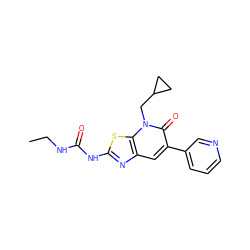 CCNC(=O)Nc1nc2cc(-c3cccnc3)c(=O)n(CC3CC3)c2s1 ZINC000103264861