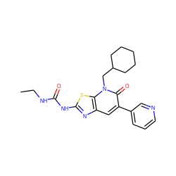 CCNC(=O)Nc1nc2cc(-c3cccnc3)c(=O)n(CC3CCCCC3)c2s1 ZINC000103264875