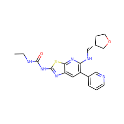 CCNC(=O)Nc1nc2cc(-c3cccnc3)c(NC[C@@H]3CCOC3)nc2s1 ZINC000169340110