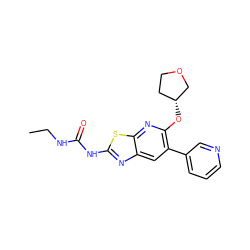 CCNC(=O)Nc1nc2cc(-c3cccnc3)c(O[C@@H]3CCOC3)nc2s1 ZINC000169340096