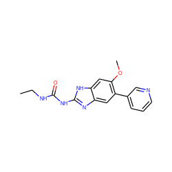 CCNC(=O)Nc1nc2cc(-c3cccnc3)c(OC)cc2[nH]1 ZINC000045496216