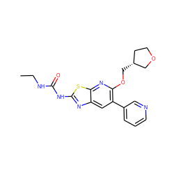 CCNC(=O)Nc1nc2cc(-c3cccnc3)c(OC[C@@H]3CCOC3)nc2s1 ZINC000069063322