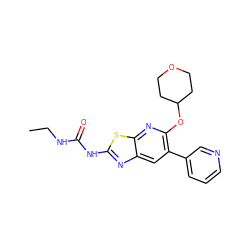 CCNC(=O)Nc1nc2cc(-c3cccnc3)c(OC3CCOCC3)nc2s1 ZINC000169340093