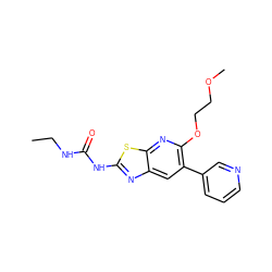 CCNC(=O)Nc1nc2cc(-c3cccnc3)c(OCCOC)nc2s1 ZINC000069063228