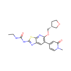 CCNC(=O)Nc1nc2cc(-c3ccn(C)c(=O)c3)c(OC[C@@H]3CCOC3)nc2s1 ZINC000169340143