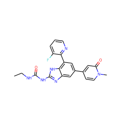 CCNC(=O)Nc1nc2cc(-c3ccn(C)c(=O)c3)cc(-c3ncccc3F)c2[nH]1 ZINC000045497682