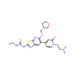 CCNC(=O)Nc1nc2cc(-c3ccn(CCN(C)C)c(=O)c3)c(OC[C@@H]3CCOC3)nc2s1 ZINC000169340159