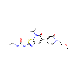 CCNC(=O)Nc1nc2cc(-c3ccn(CCOC)c(=O)c3)c(=O)n(C(C)C)c2s1 ZINC000103264841