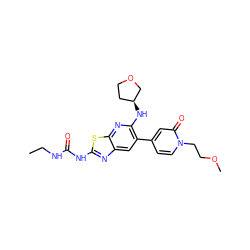 CCNC(=O)Nc1nc2cc(-c3ccn(CCOC)c(=O)c3)c(N[C@H]3CCOC3)nc2s1 ZINC000169334443