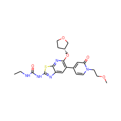 CCNC(=O)Nc1nc2cc(-c3ccn(CCOC)c(=O)c3)c(O[C@@H]3CCOC3)nc2s1 ZINC000169340157