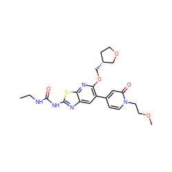 CCNC(=O)Nc1nc2cc(-c3ccn(CCOC)c(=O)c3)c(OC[C@@H]3CCOC3)nc2s1 ZINC000169340152