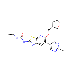 CCNC(=O)Nc1nc2cc(-c3cnc(C)nc3)c(OC[C@@H]3CCOC3)nc2s1 ZINC000169340128