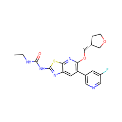 CCNC(=O)Nc1nc2cc(-c3cncc(F)c3)c(OC[C@@H]3CCOC3)nc2s1 ZINC000069063422