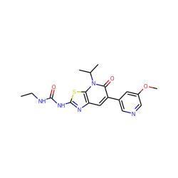 CCNC(=O)Nc1nc2cc(-c3cncc(OC)c3)c(=O)n(C(C)C)c2s1 ZINC000103263659