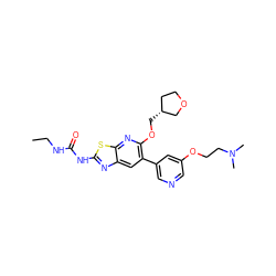 CCNC(=O)Nc1nc2cc(-c3cncc(OCCN(C)C)c3)c(OC[C@@H]3CCOC3)nc2s1 ZINC000169340137