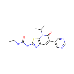 CCNC(=O)Nc1nc2cc(-c3cncnc3)c(=O)n(C(C)C)c2s1 ZINC000103263652