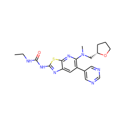 CCNC(=O)Nc1nc2cc(-c3cncnc3)c(N(C)C[C@@H]3CCCO3)nc2s1 ZINC000169340114