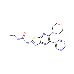 CCNC(=O)Nc1nc2cc(-c3cncnc3)c(N3CCOCC3)nc2s1 ZINC000169340118