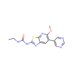 CCNC(=O)Nc1nc2cc(-c3cncnc3)c(OC)nc2s1 ZINC000069063181