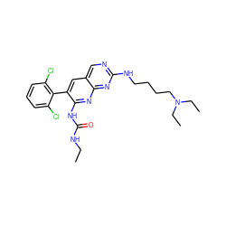 CCNC(=O)Nc1nc2nc(NCCCCN(CC)CC)ncc2cc1-c1c(Cl)cccc1Cl ZINC000013763799