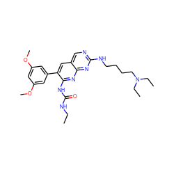 CCNC(=O)Nc1nc2nc(NCCCCN(CC)CC)ncc2cc1-c1cc(OC)cc(OC)c1 ZINC000013647898