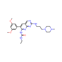 CCNC(=O)Nc1nc2nc(NCCCN3CCN(C)CC3)ncc2cc1-c1cc(OC)cc(OC)c1 ZINC000022933827