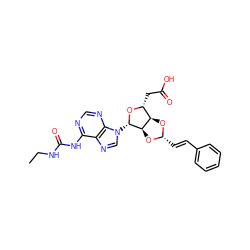 CCNC(=O)Nc1ncnc2c1ncn2[C@@H]1O[C@H](CC(=O)O)[C@H]2O[C@H](/C=C/c3ccccc3)O[C@H]21 ZINC000029124976