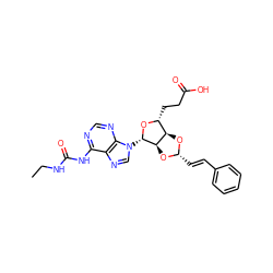 CCNC(=O)Nc1ncnc2c1ncn2[C@@H]1O[C@H](CCC(=O)O)[C@H]2O[C@H](/C=C/c3ccccc3)O[C@H]21 ZINC000029125221