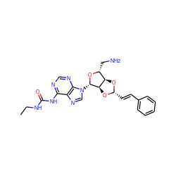 CCNC(=O)Nc1ncnc2c1ncn2[C@@H]1O[C@H](CN)[C@H]2O[C@H](/C=C/c3ccccc3)O[C@H]21 ZINC000029124586