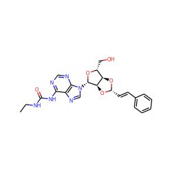 CCNC(=O)Nc1ncnc2c1ncn2[C@@H]1O[C@H](CO)[C@H]2O[C@H](/C=C/c3ccccc3)O[C@H]21 ZINC000029124588