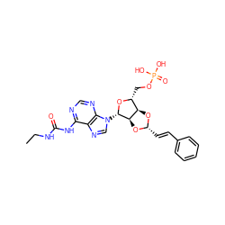 CCNC(=O)Nc1ncnc2c1ncn2[C@@H]1O[C@H](COP(=O)(O)O)[C@H]2O[C@H](/C=C/c3ccccc3)O[C@H]21 ZINC000029124639