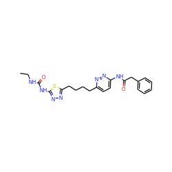 CCNC(=O)Nc1nnc(CCCCc2ccc(NC(=O)Cc3ccccc3)nn2)s1 ZINC000169698318