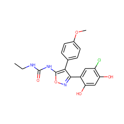 CCNC(=O)Nc1onc(-c2cc(Cl)c(O)cc2O)c1-c1ccc(OC)cc1 ZINC000299839610