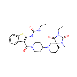 CCNC(=O)Nc1sc2ccccc2c1C(=O)N1CCC(N2CCC[C@@]3(C2)C(=O)N(CC)C(=O)N3C)CC1 ZINC000084655112