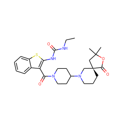 CCNC(=O)Nc1sc2ccccc2c1C(=O)N1CCC(N2CCC[C@@]3(C2)CC(C)(C)OC3=O)CC1 ZINC000034946415