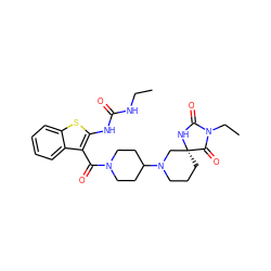 CCNC(=O)Nc1sc2ccccc2c1C(=O)N1CCC(N2CCC[C@]3(C2)NC(=O)N(CC)C3=O)CC1 ZINC000084655108