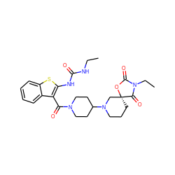 CCNC(=O)Nc1sc2ccccc2c1C(=O)N1CCC(N2CCC[C@]3(C2)OC(=O)N(CC)C3=O)CC1 ZINC000034946610