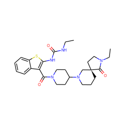 CCNC(=O)Nc1sc2ccccc2c1C(=O)N1CCC(N2CCC[C@]3(CCN(CC)C3=O)C2)CC1 ZINC000034946515