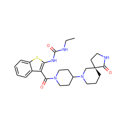 CCNC(=O)Nc1sc2ccccc2c1C(=O)N1CCC(N2CCC[C@]3(CCNC3=O)C2)CC1 ZINC000084669019