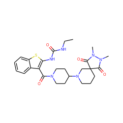 CCNC(=O)Nc1sc2ccccc2c1C(=O)N1CCC(N2CCCC3(C2)C(=O)N(C)N(C)C3=O)CC1 ZINC000084688458