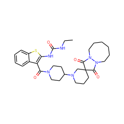 CCNC(=O)Nc1sc2ccccc2c1C(=O)N1CCC(N2CCCC3(C2)C(=O)N2CCCCCCN2C3=O)CC1 ZINC000084690381