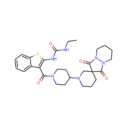 CCNC(=O)Nc1sc2ccccc2c1C(=O)N1CCC(N2CCCC3(C2)C(=O)N2CCCCN2C3=O)CC1 ZINC000084672227