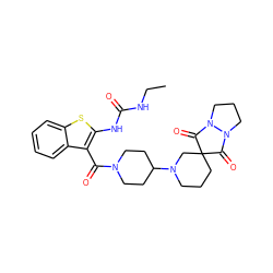 CCNC(=O)Nc1sc2ccccc2c1C(=O)N1CCC(N2CCCC3(C2)C(=O)N2CCCN2C3=O)CC1 ZINC000084672225